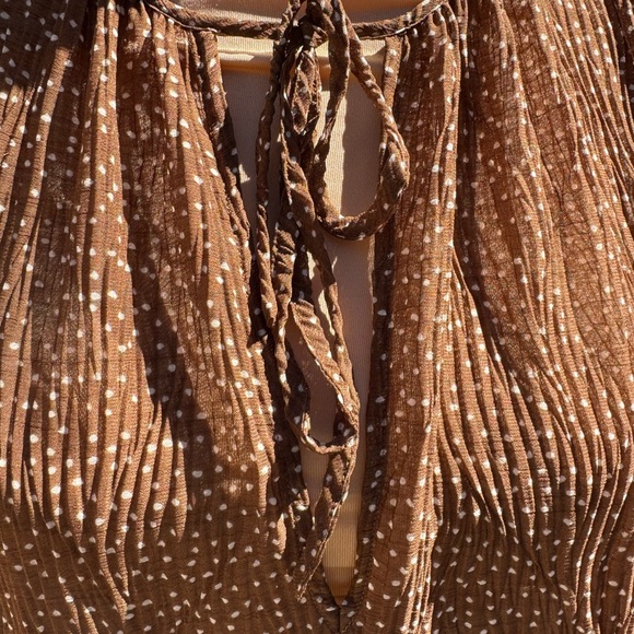 Vince Dot Shirred Semi Sheer Long Sleeve Elegant Brown Midi Dress, size 3X, NWTS - Picture 5 of 15